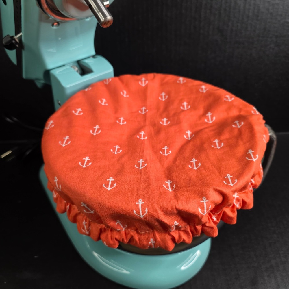Peach Nautical White Anchors / Muslin KitchenAid Mixer Mixing Bowl Cover Baking